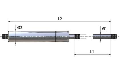 Műszaki rajz - Rozsdamentes acél (AISI 304) menetes gázrugók